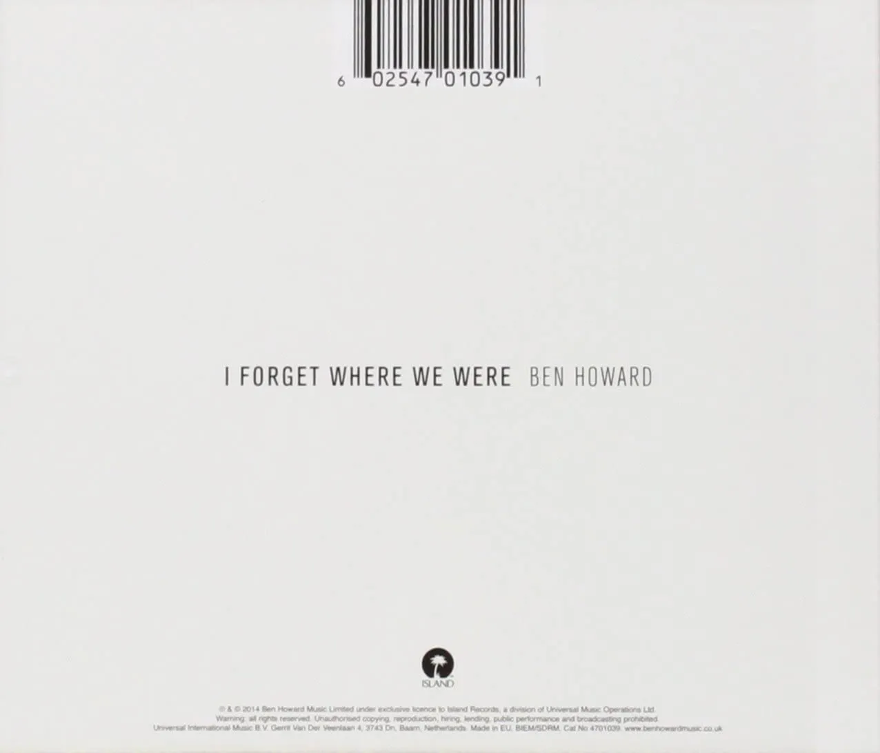 I Forget Where We Were -Ben Howard  [Audio CD]