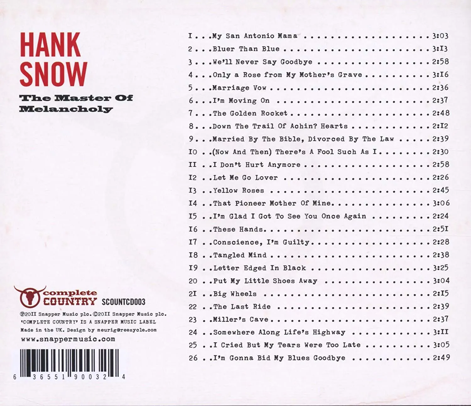 The Master Of Melancholy - Hank Snow [Audio CD]